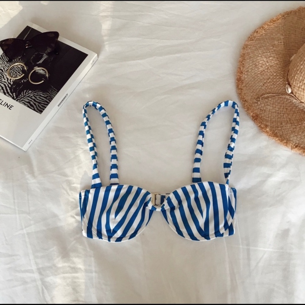 ONIA x WEWOREWHAT striped bathing suit top